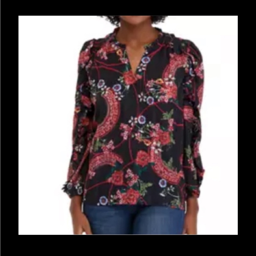 CUPIO Long Sleeve Split Neck Blouse